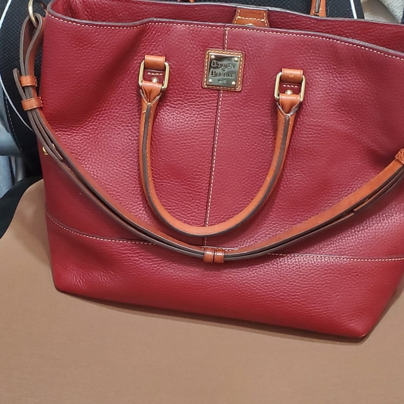 Dooney & Bourke Handbags - Dooney & Bourke Red and Tan Chelsea Leather Tote